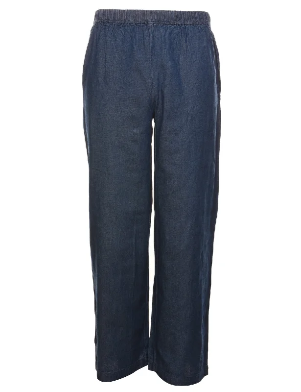 Short Design Dark Wash Wide Leg Denim Trousers - W26 L30