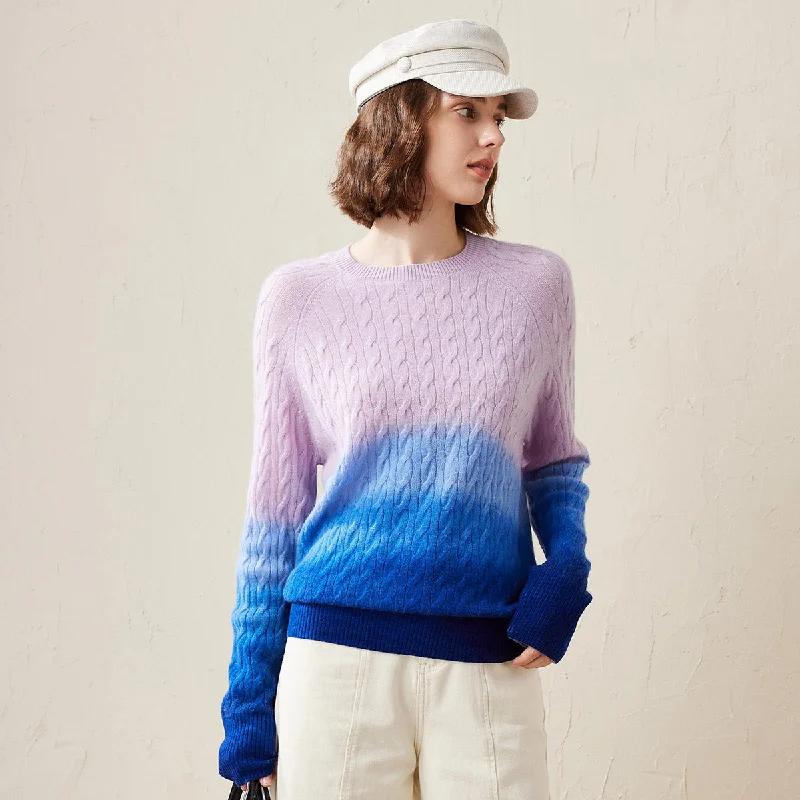 Retro Prints 100% Cashmere Gradient Color Cable Knit Sweater