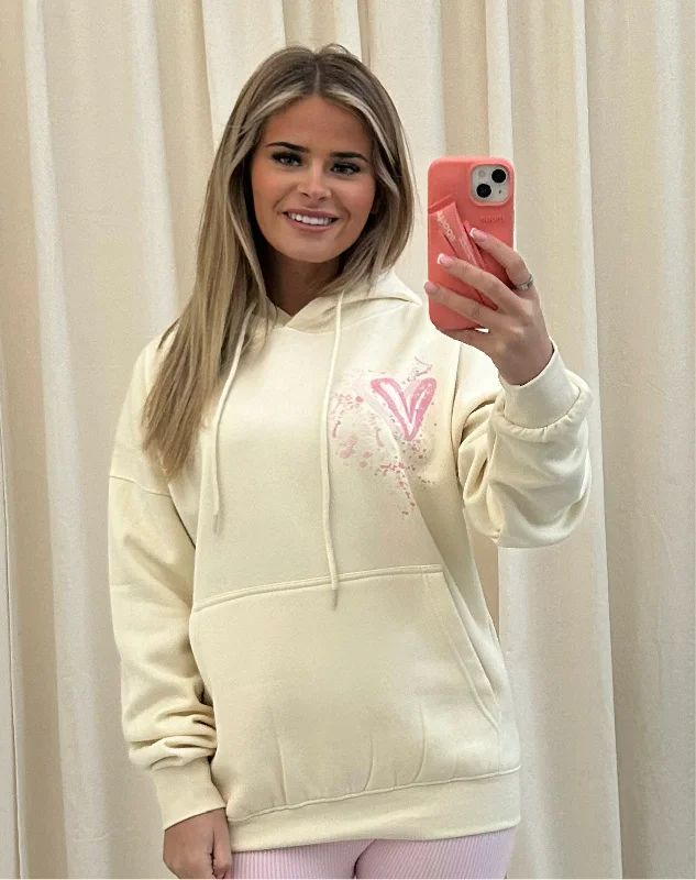 Sports And Leisure Pink Heart Graffiti Hoodie Cream