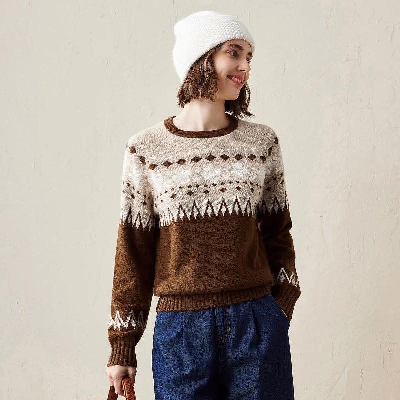 Easy Fashion 100% Cashmere Vintage Geometric Patterned Knit Sweater