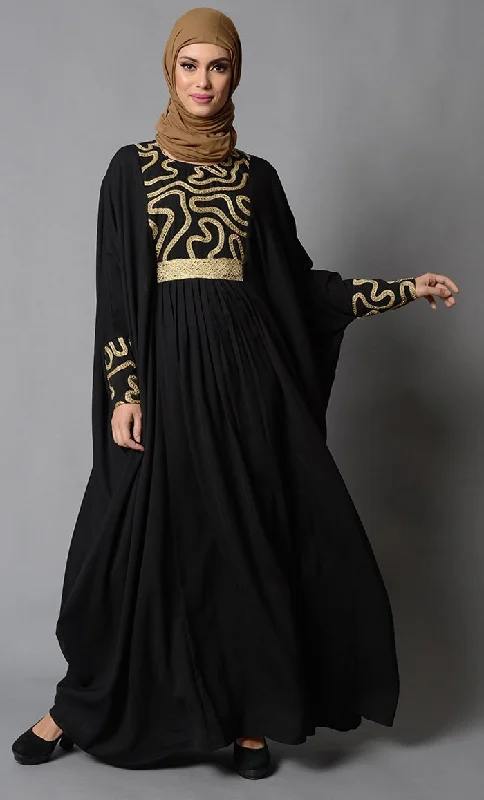 Fashionable In The Times Gold Embroidered Accents Kaftan Style Eid Abaya Dress