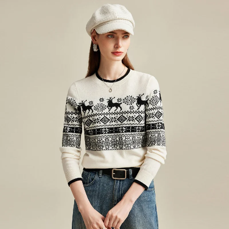 Fashionable Inner Wear 100% Cashmere Classic Nordic Reindeer Knit Sweater