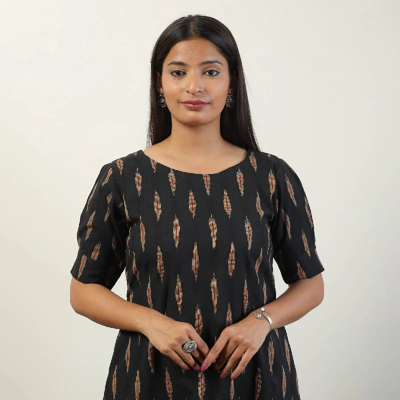Knitted Design Black - Pochampally Ikat Weave Cotton Dress 01