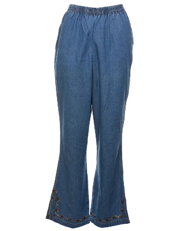 Multi-functional style Flared Leg Embroidered Medium Wash Denim Trousers - W20 L32