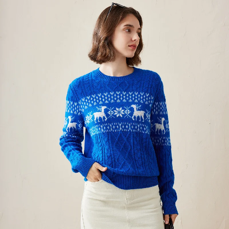 Chic Relaxation 100% Cashmere Cozy Reindeer Fair Isle Knit Sweater