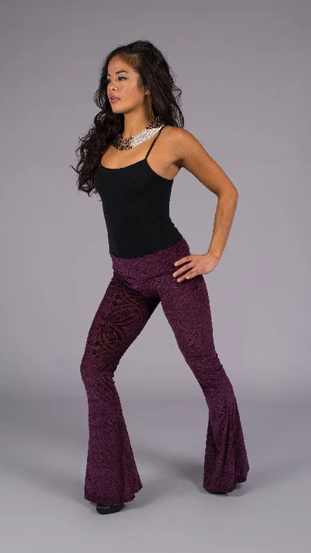 Carefree Style Plum Burnout Velvet Slim Bells