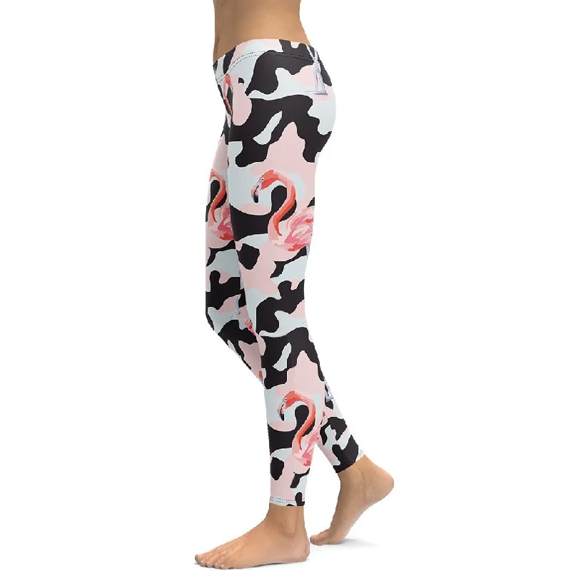 Modern Chic Pink Flamingo Camo Leggings