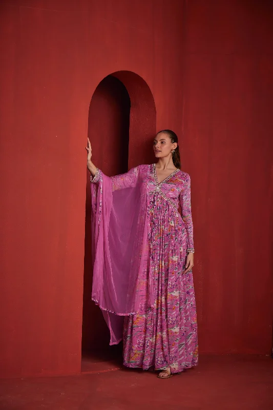 Layered Comfort Neeru's Womens Pink Color Crepe Fabric Dress