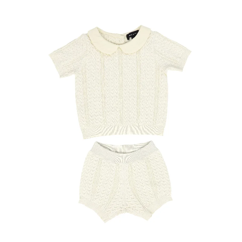 High-end Design BAMBOO CREAM KNIT COLLARED SET