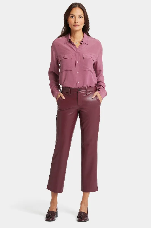 Celebrity Style Faux Leather Straight Ankle Pants - Tavern