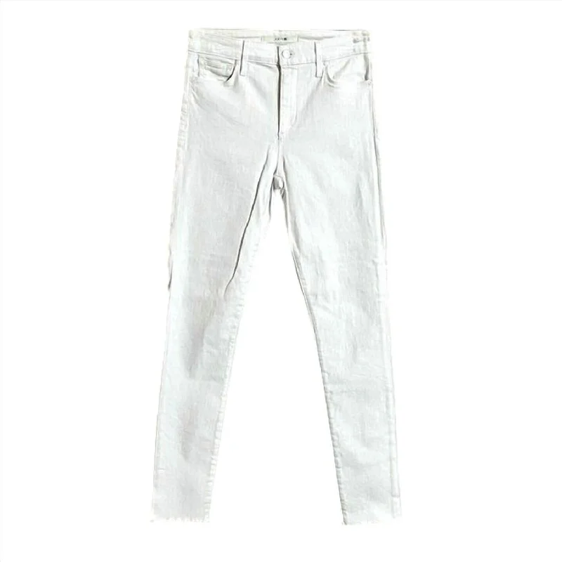 Embroidery Design Women's Raw Hem High Rise Skinny-Ankle Jeans In White