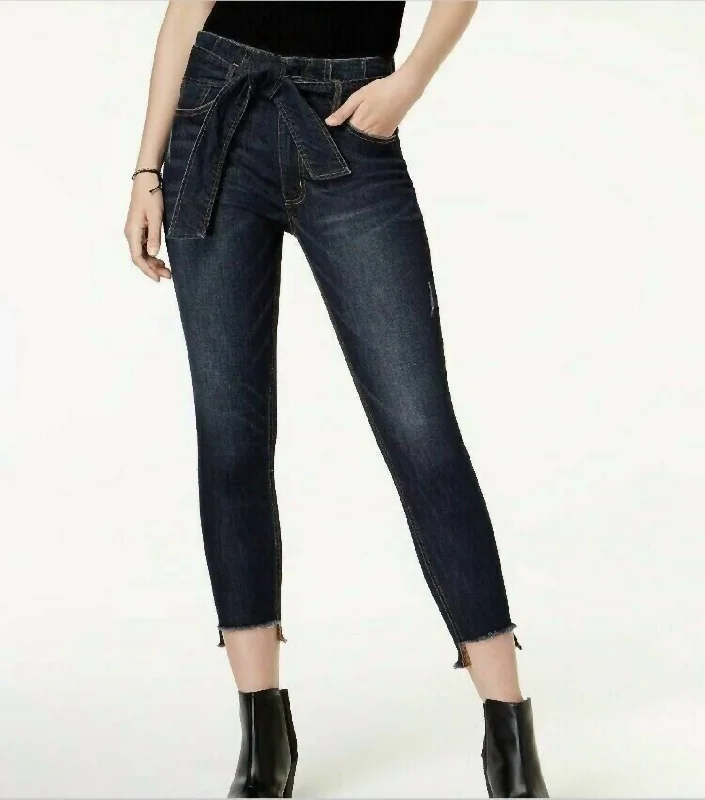 Classic Style Juniors Paperbag Distressed Frayed Step-Hem Skinny Jeans In Blue