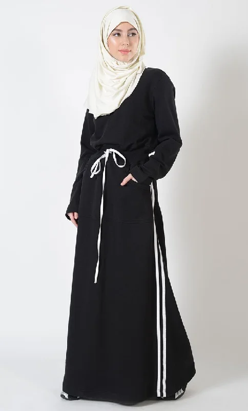 High-end Wear Stripe Fleece Blend Activewear Abaya Dress