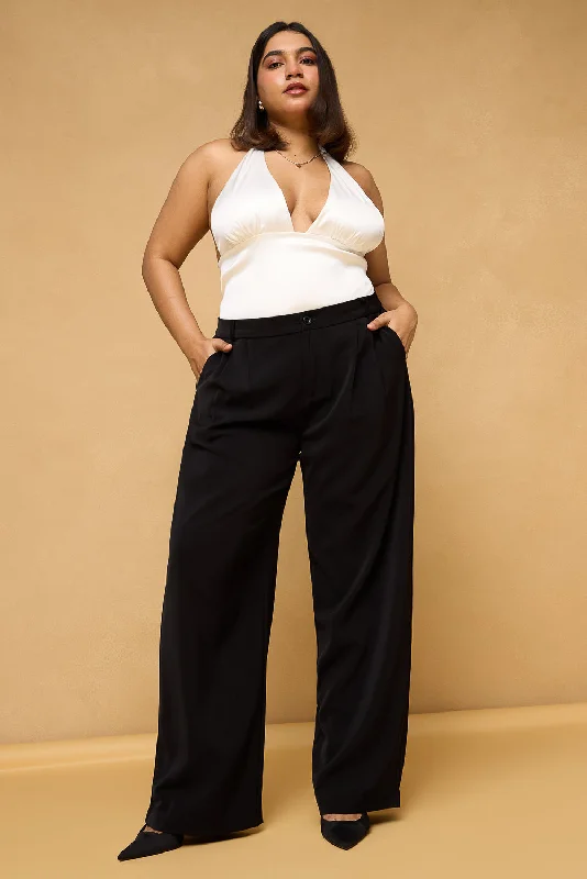 Quality Tailoring Curve Black Pleated Korean Pants