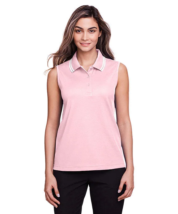 Celebrity Must-have DG20SW - Devon & Jones CrownLux Performance® Ladies Plaited Tipped Sleeveless Polo Shirt | Pink/White