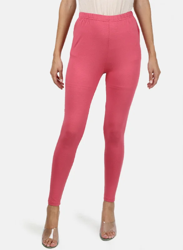 High-waisted pants style Womens Pink Plain Legging