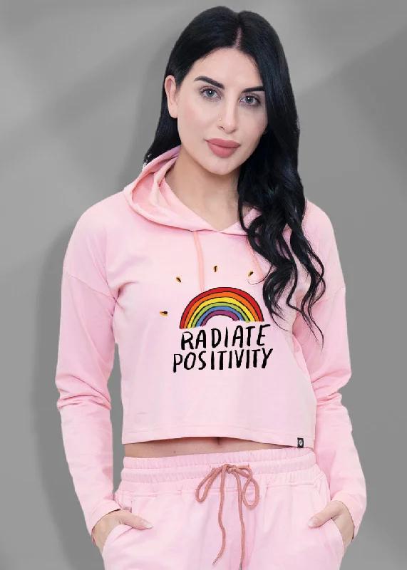 Printed pattern Radiate Positivity Millenial Pink Cropped Hoodie Women | Pronk