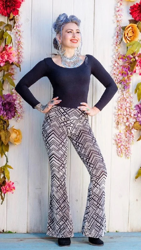 Soft And Comfortable Silver Chevron Burnout Velvet Slim Bells