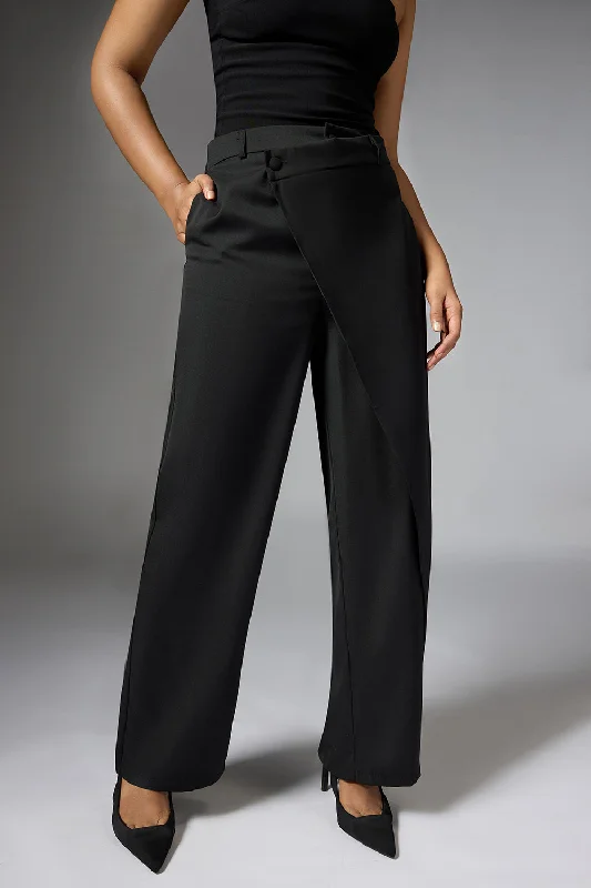 Noble Temperament Onyx Black Wrap Front Korean Pants