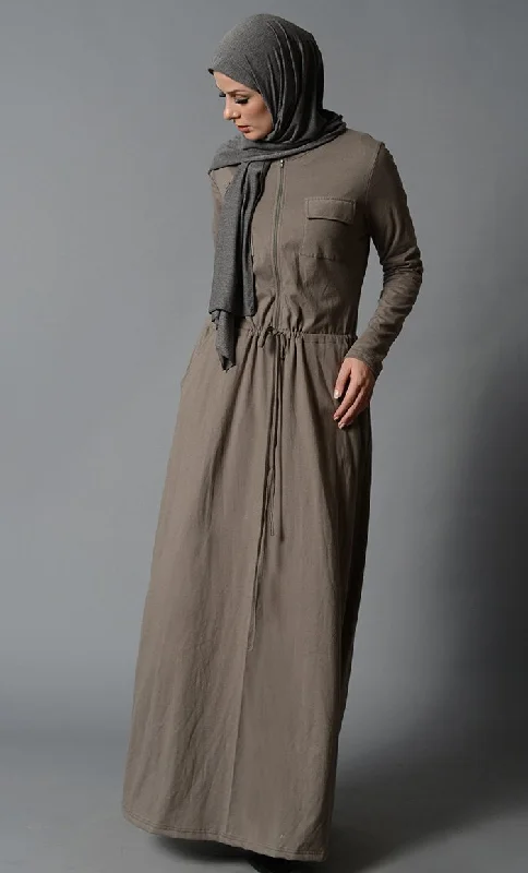 Bright Colors Slip on drawstring and button down detail abaya dress