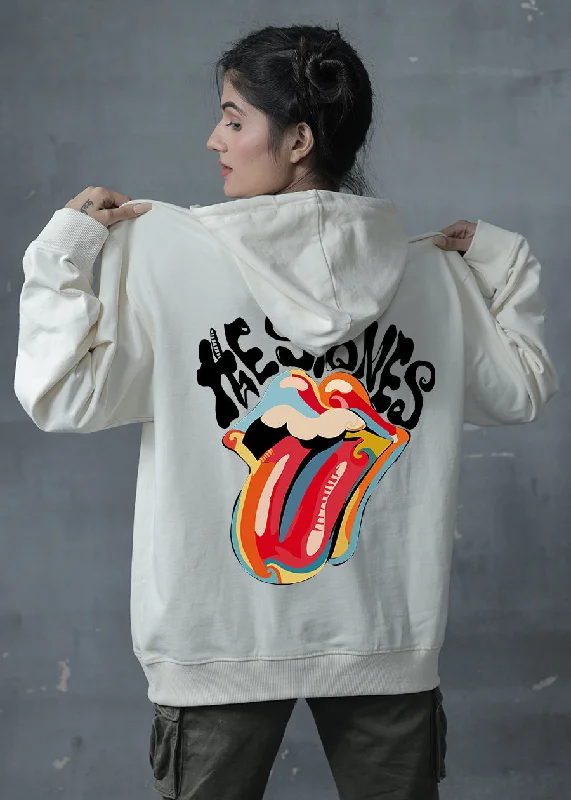 Youthful Style The Stones Printed Off White Oversized Hoodie Womens | Pronk