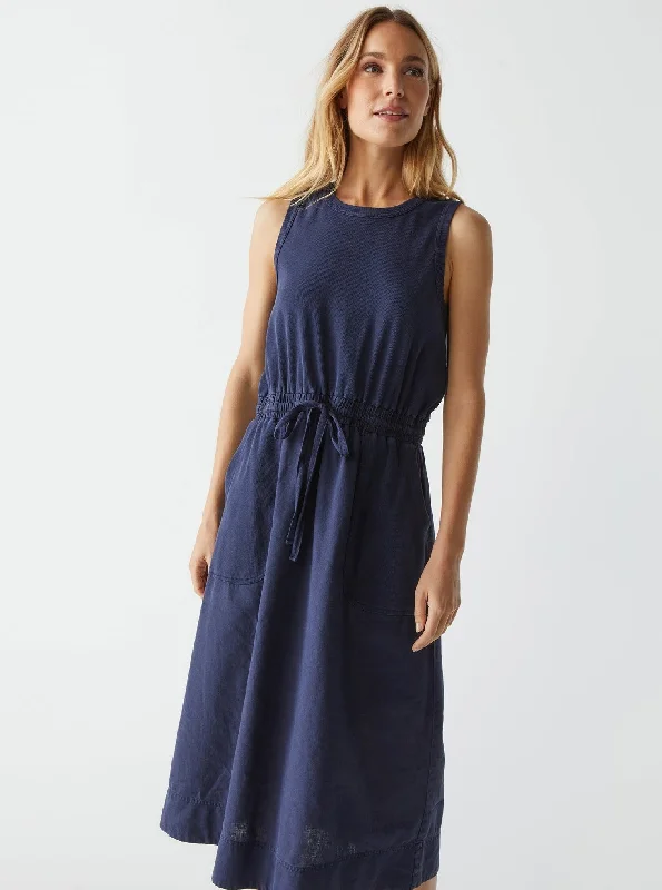 Elegant Series Wilhelmina Mixed Fabric Midi Dress - Nocturnal