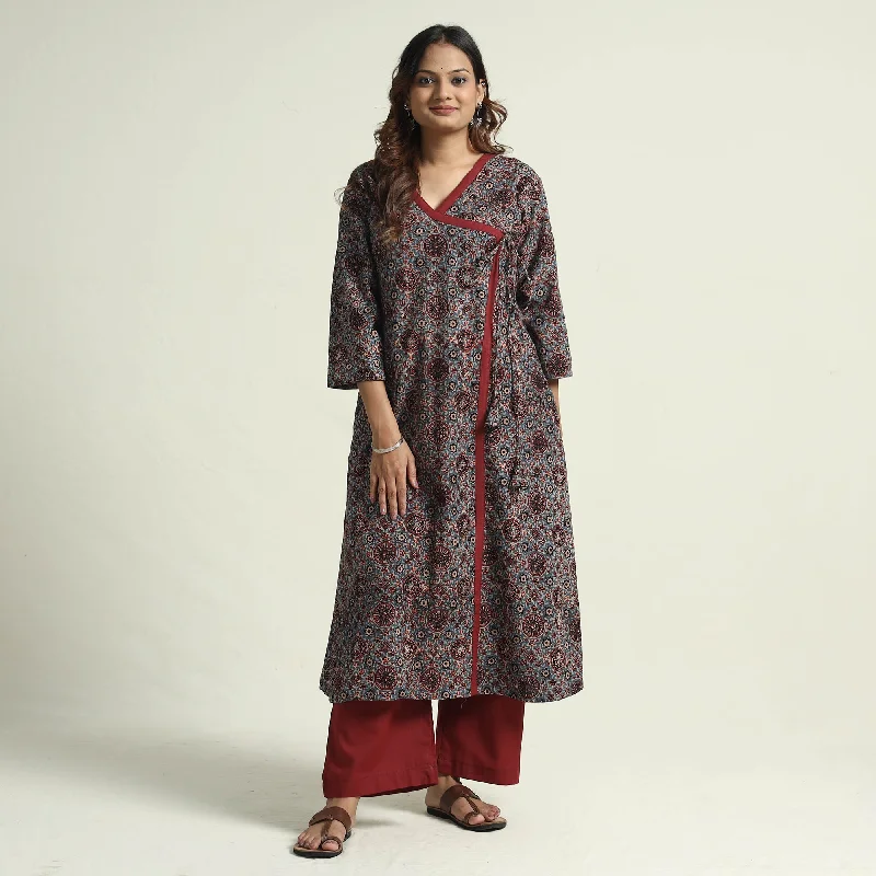 Versatile Style Blue - Block Print Cotton Flared Ajrakh Kurta with Palazzo Set
