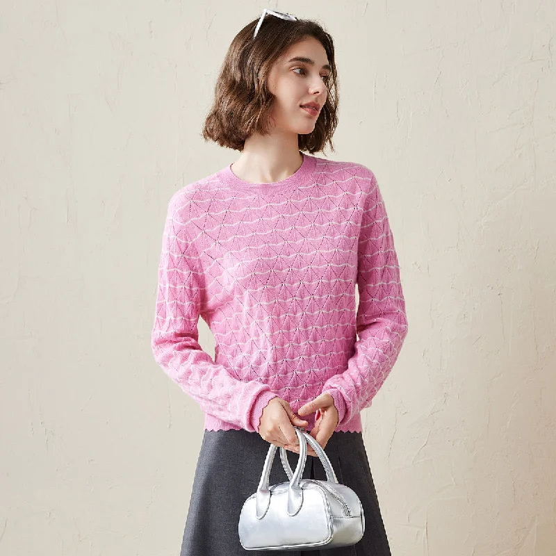 Exquisite Tailoring 100% Cashmere Scallop Trim Knit Sweater