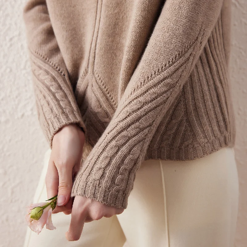 Exclusive Customization 100% Wool Mock Neck Cable Knit Sweater