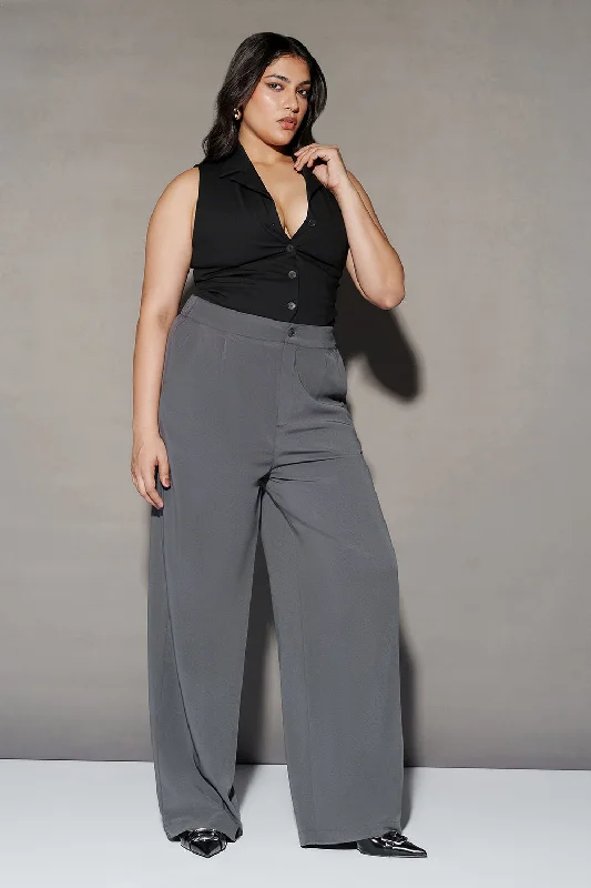 Retro Style Deep Dusk Curve Pleated Straight Fit Korean Pants