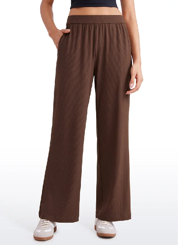 Cozy Fit Ribbed High Rise Wide Leg Sweatpants with Pockets 30.5"