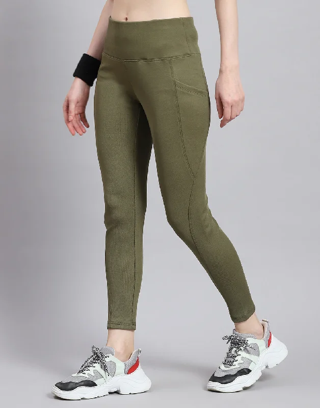 Retro Design Women Green Solid Regular Fit Legging