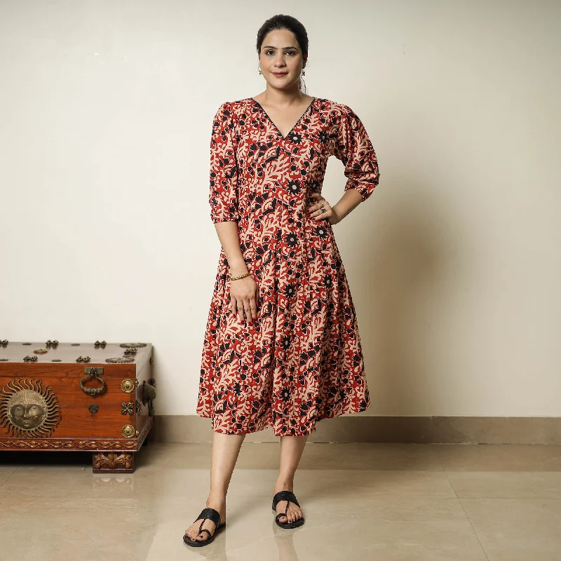 Personal Design Red - Bagru Block Printed Cotton Flared Dress 01