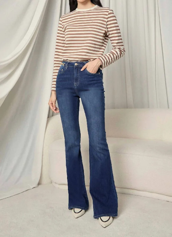 Printed pattern Bootcut Cutout In Dark Blue