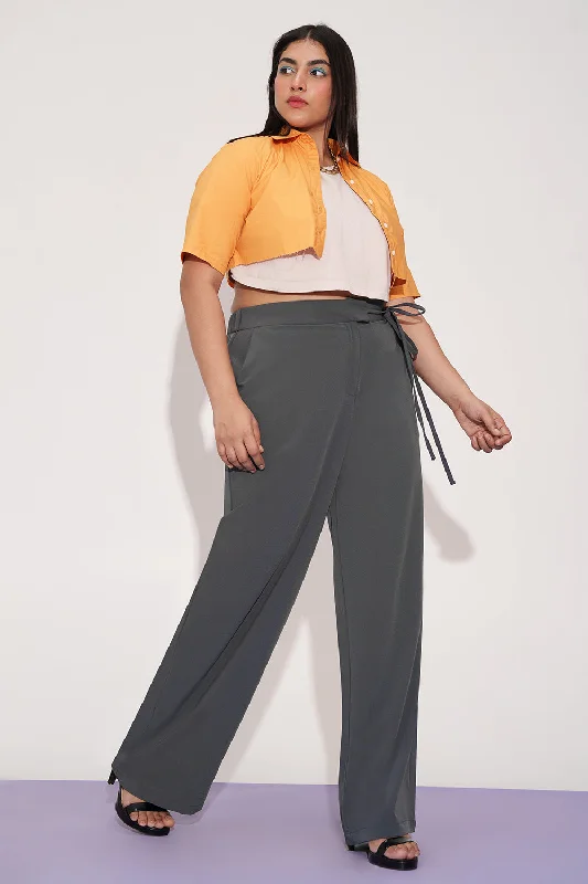 Party Wear Nami Grey Curve Tie-up Korean Pants