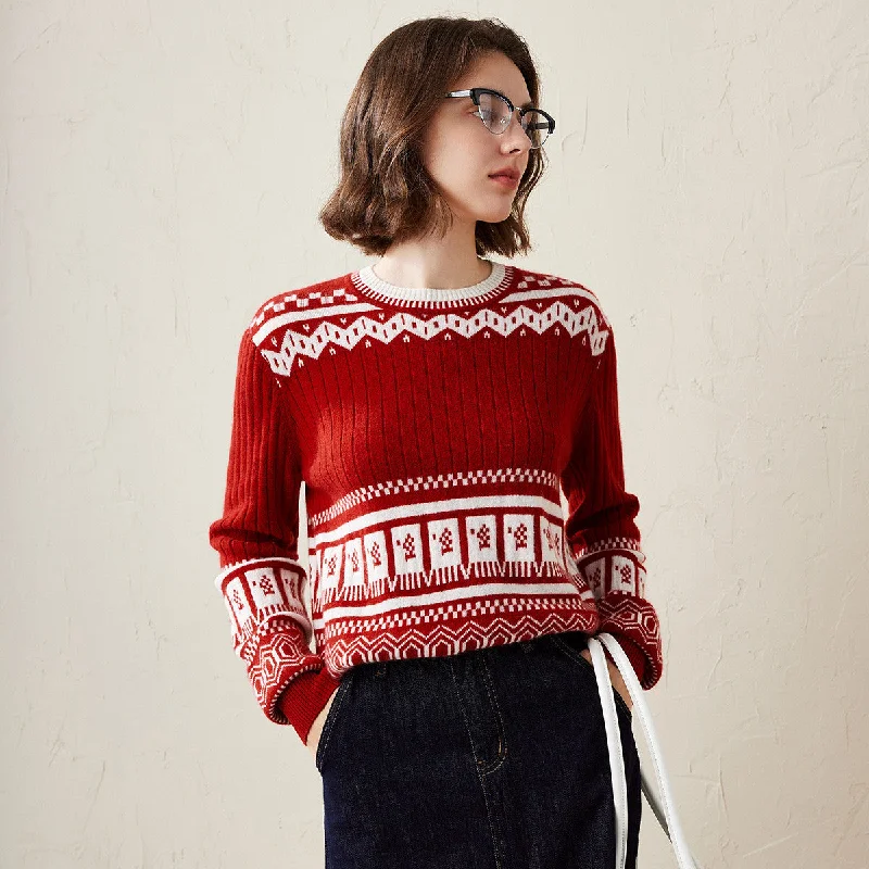 All-Day Wear 100% Cashmere Cozy Multicolor Sweater with Abstract Design