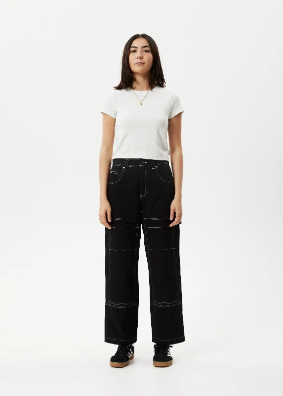Classic Retro AFENDS Womens Moss - Carpenter Pants - Washed Black