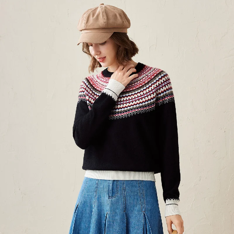 Sporty Elegance 100% Cashmere Nordic-Inspired Knit Sweater