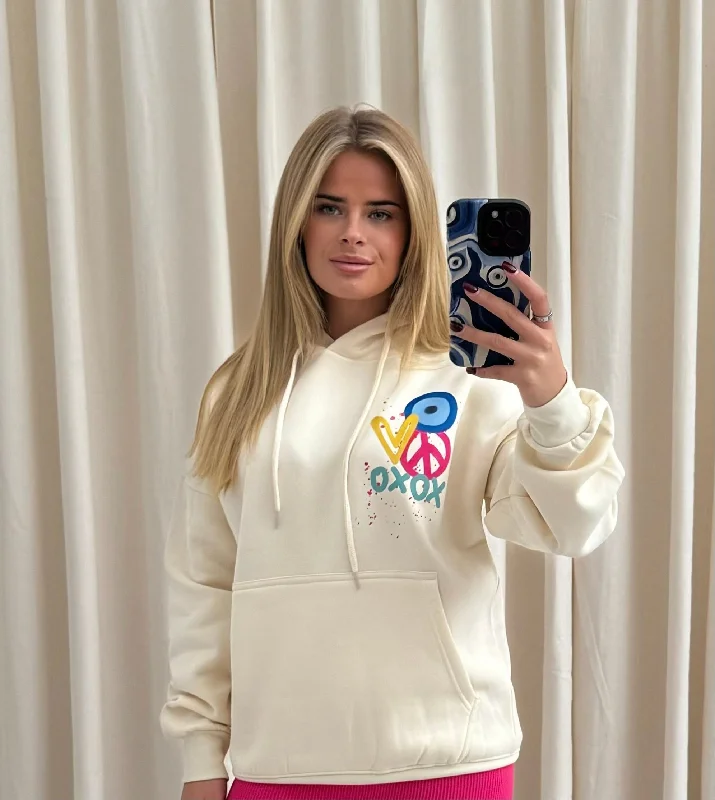 American Style XOXO Graffiti Hoodie Cream