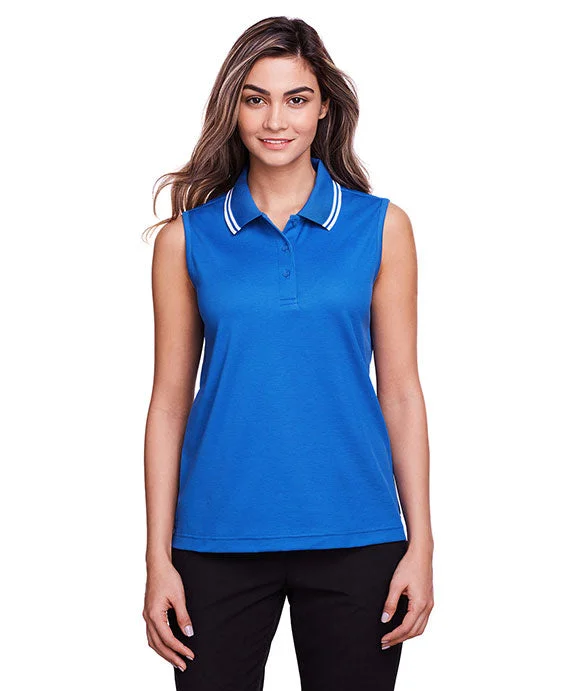 Fashionable Items DG20SW - Devon & Jones CrownLux Performance® Ladies Plaited Tipped Sleeveless Polo Shirt | French Blue/White