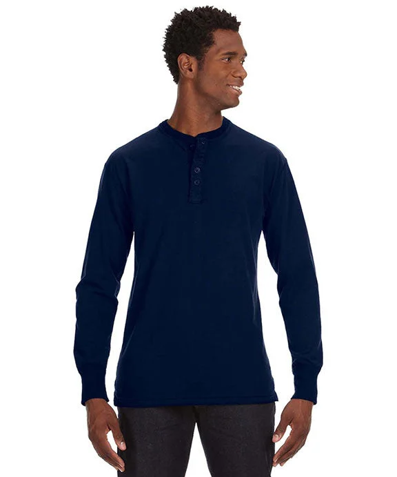Personal Design JA8244 - J America Mens Vintage Brushed Jersey Henley Shirt | Vintage Navy