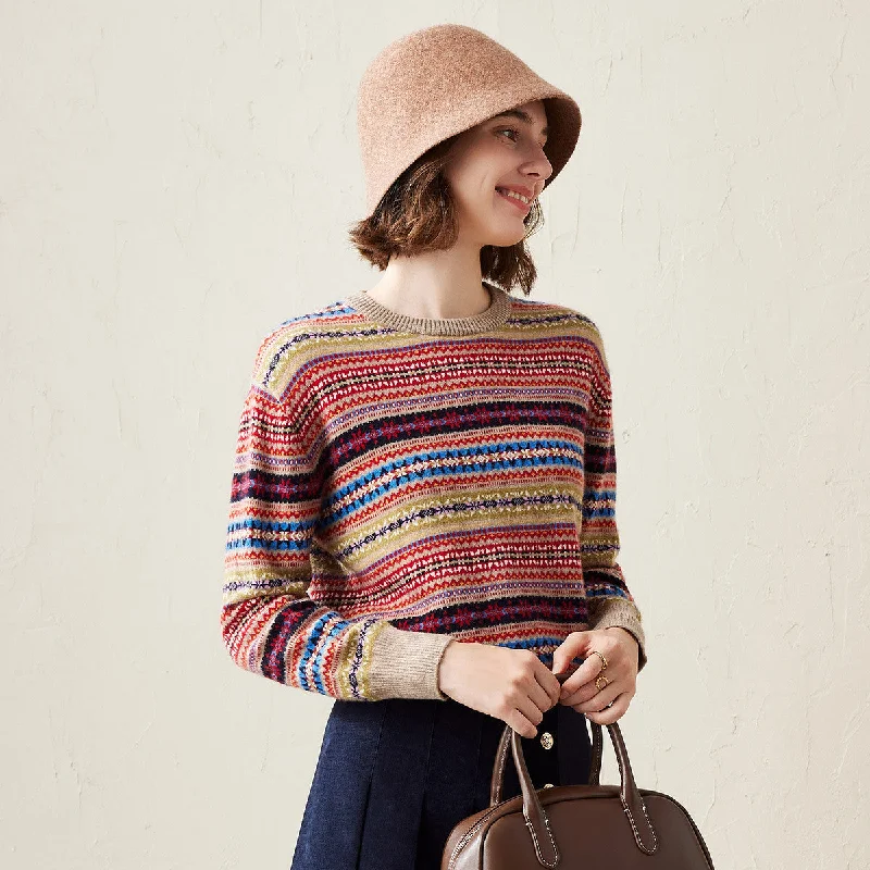 Fashionable Ease 100% Cashmere Fair Isle Vintage Inspired Patterned Sweater