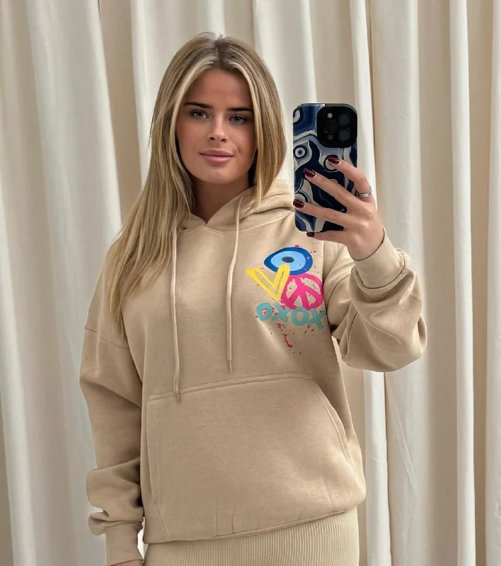 Body Design XOXO Graffiti Hoodie Beige