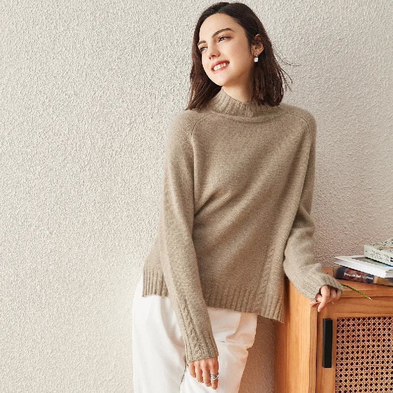 High Street Style 100% Cashmere Mock Neck Knit Sweater