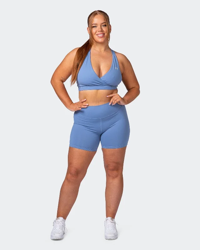 Retro Skirt Design Signature Scrunch Bike Shorts-Powder Blue