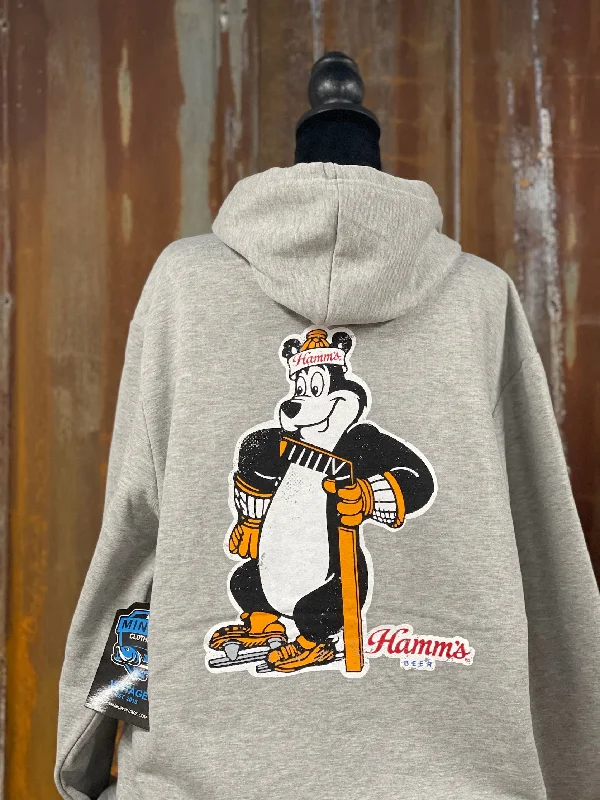 Printed Patterns Hamm's Hockey Bear Hoodie- Heather Grey