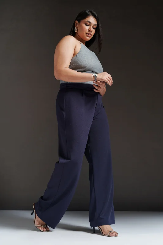 Slim Fit Cosmic Navy Curve Textured Korean Pants