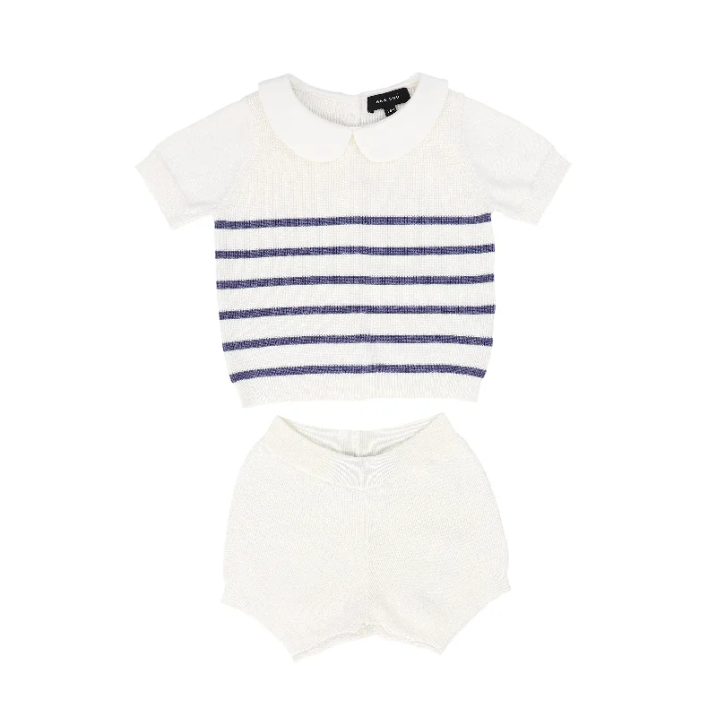 Thin Design BAMBOO WHITE/BLUE KNIT COLLARED SET