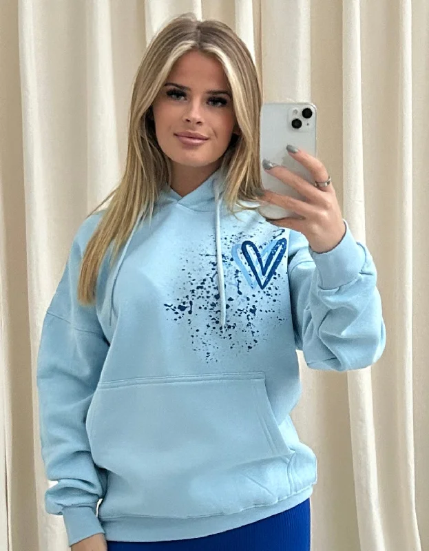 Retro Prints Royal Blue Heart Graffiti Hoodie Blue