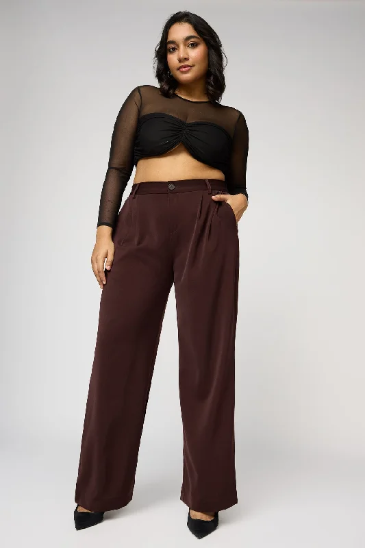 Preview New Products Burnt Sienna Curve Pleated Straight Korean Pants